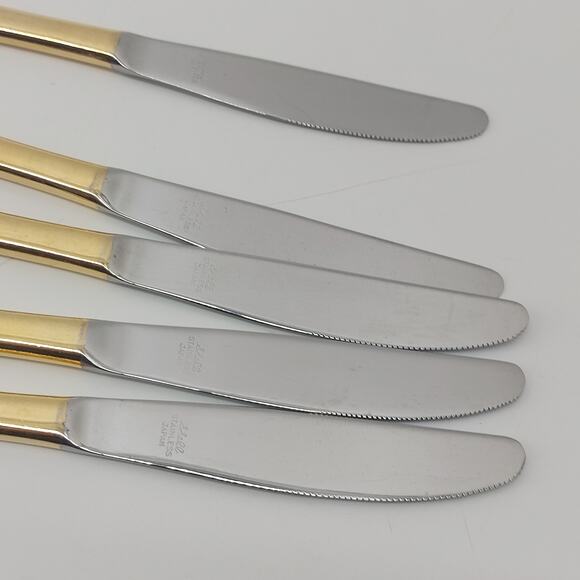 Vtg Shell Stainless Japan Gold Tone Dinner Knifes Regency - Picture 7 of 15